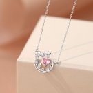 Masculine Pink CZ Heart Shining Tree Branch 925 Sterling Silver Necklace