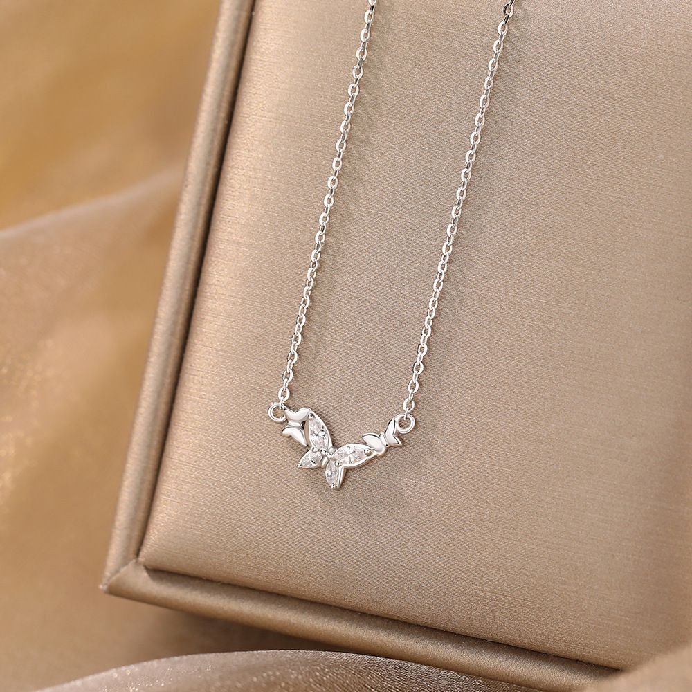Honey Moon Sweet Three Flying Butterfly 925 Sterling Silver Necklace