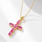 Women Rose Red CZ Cross 925 Sterling Silver Necklace