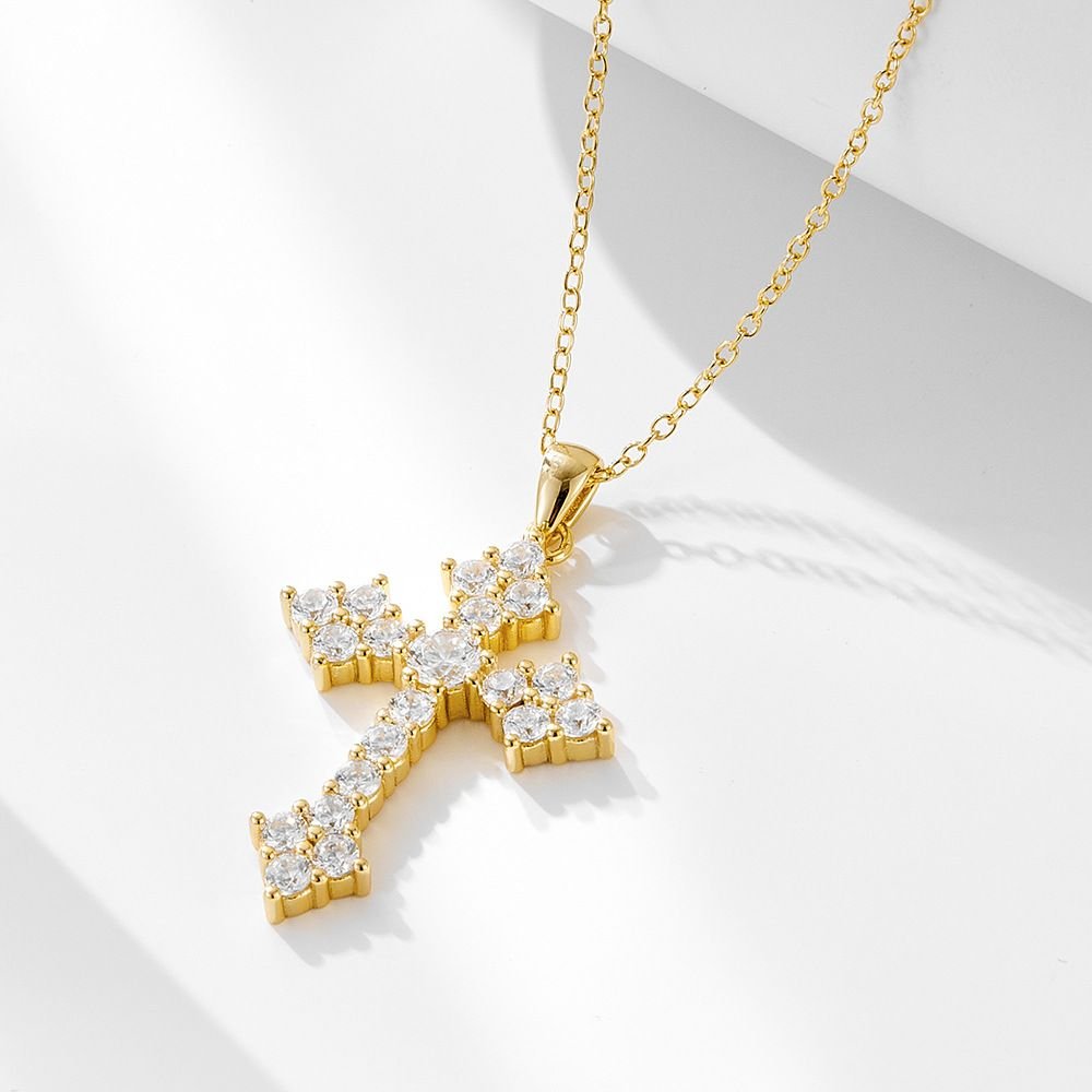 Modern Luxury Micro Setting White CZ Cross 925 Sterling Silver Necklace