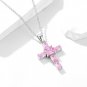 Girl Beautiful Emerald Pink CZ Cross 925 Sterling Silver Necklace