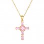 Girl Beautiful Emerald Pink CZ Cross 925 Sterling Silver Necklace