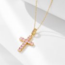 Girl Beautiful Pink CZ Cross 925 Sterling Silver Necklace