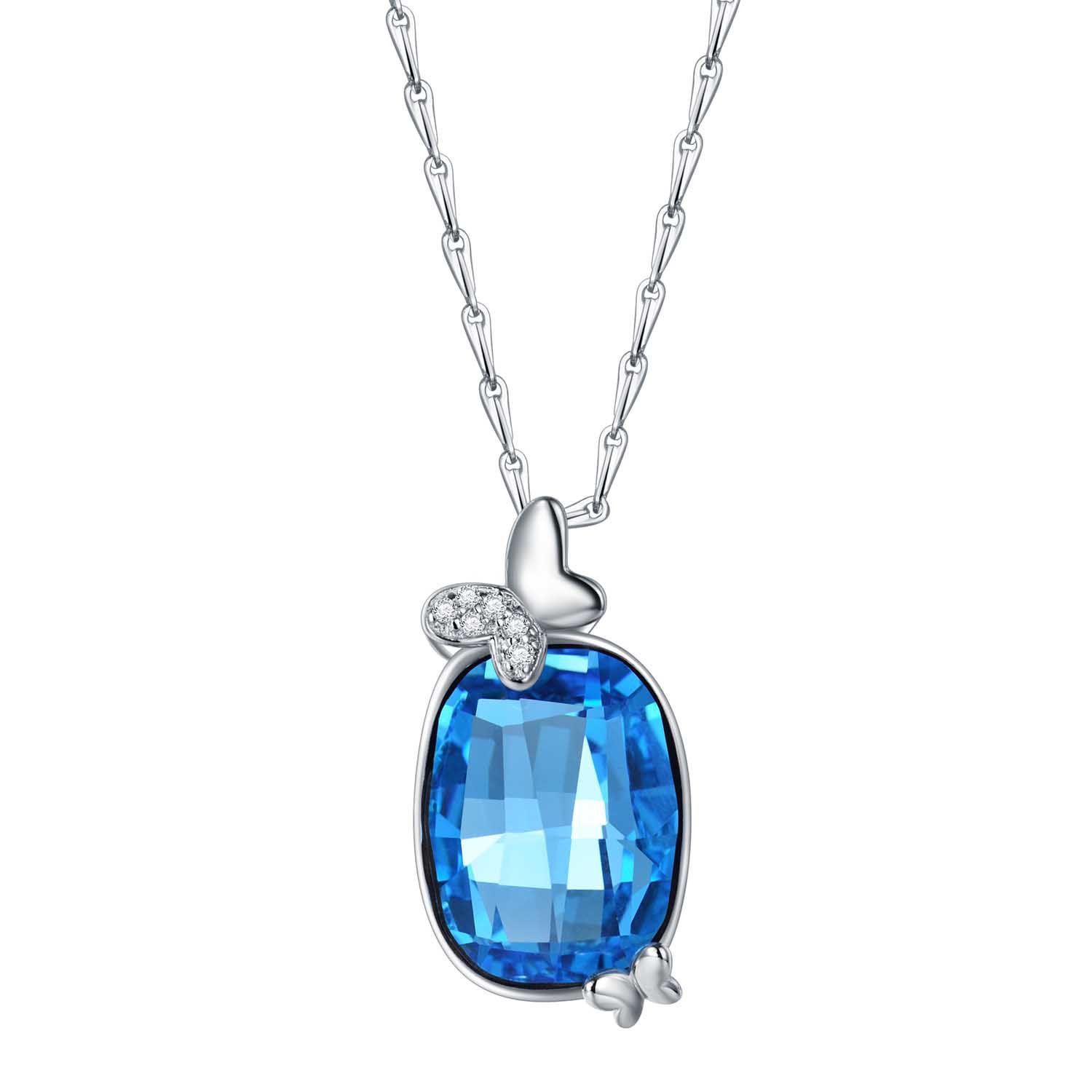 Butterfly Blue Austrian Crystal CZ 925 Sterling Silver Necklace
