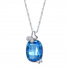 Butterfly Blue Austrian Crystal CZ 925 Sterling Silver Necklace