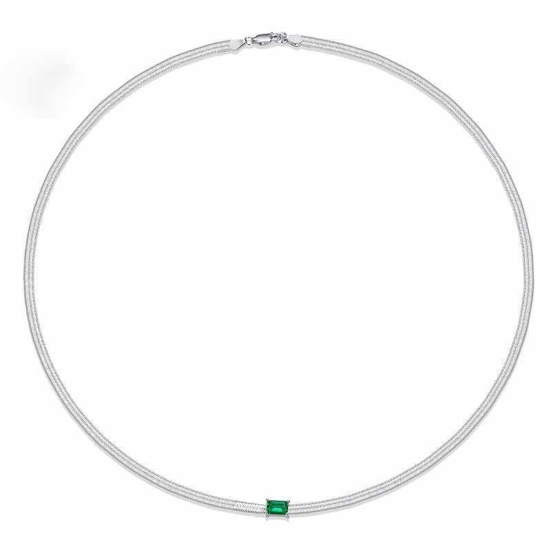 Created Emerald Baguette 925 Sterling Silver Choker Necklace