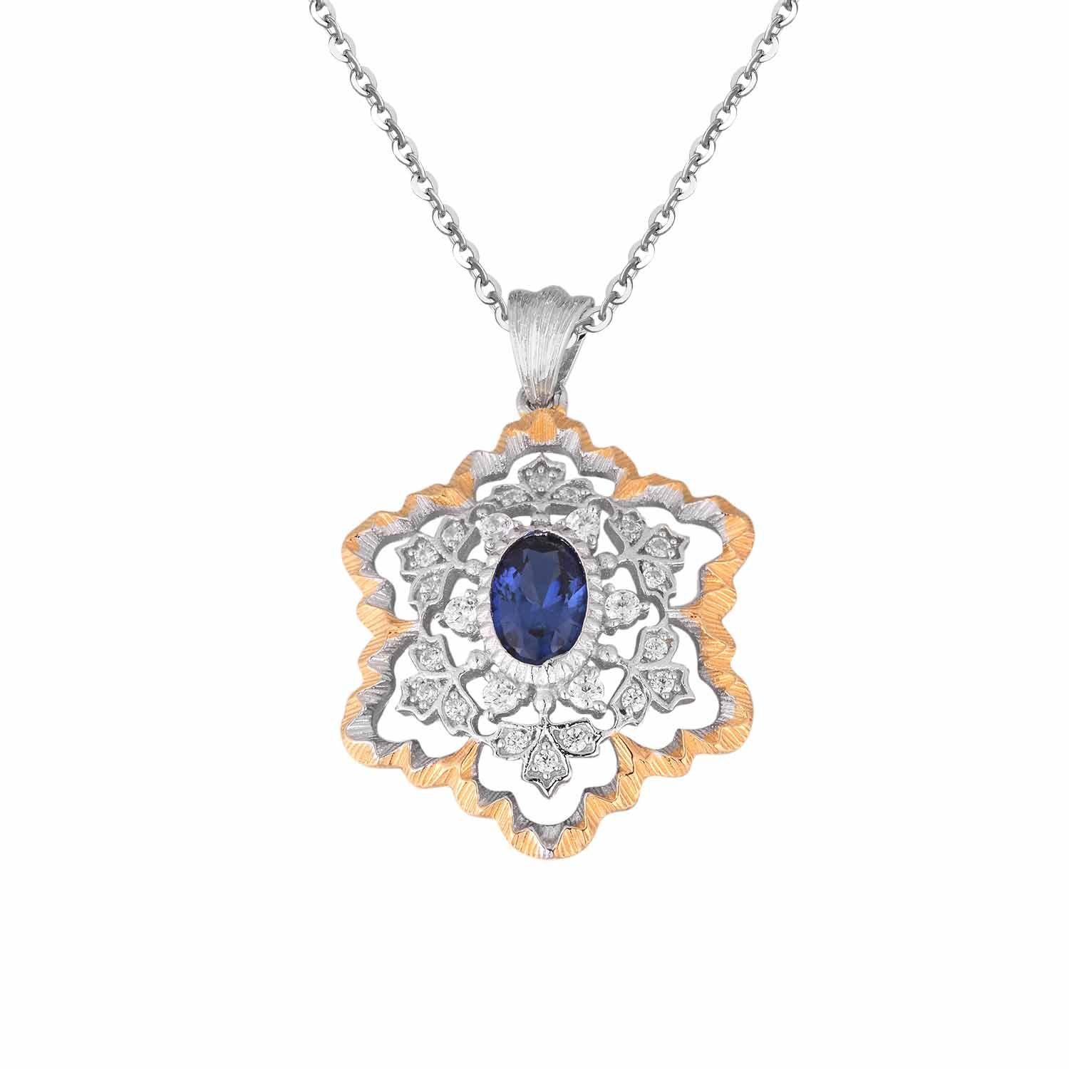 Created Sapphire Cubic Zirconia Snowflake 925 Sterling Silver Pendant