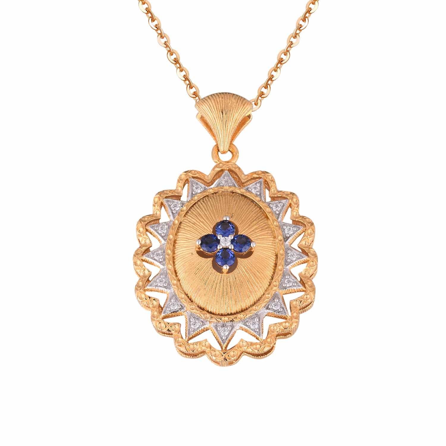 Created Sapphire Four Leaf Clover 925 Sterling Silver Pendant