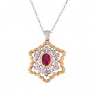 Elegant Created Ruby Cubic Zirconia Snowflake 925 Sterling Silver Pendant