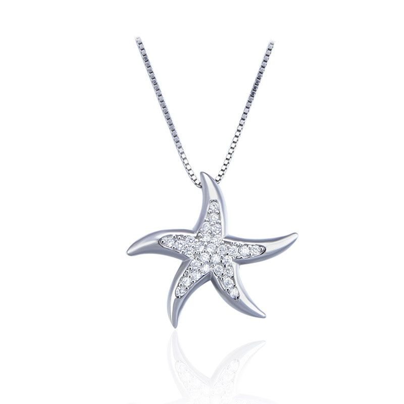 Elegant Cubic Zirconia Star Fish 925 Sterling Silver Pendant
