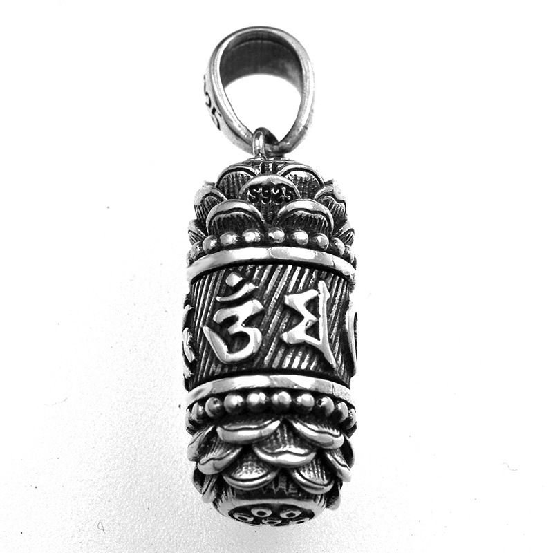 Om Mani Padme Hum Cylindrical 925 Sterling Silver Pendant