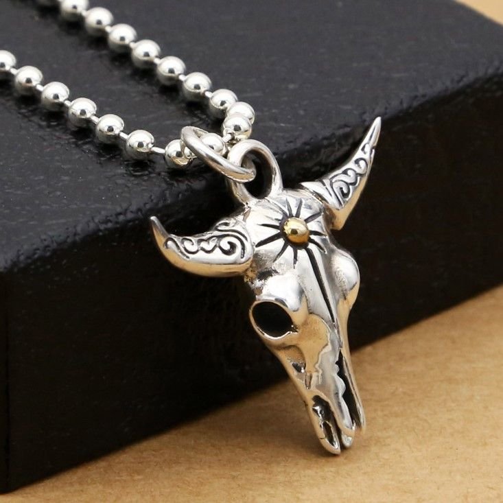 Vintage Bull Head Solid 925 Sterling Silver Pendant