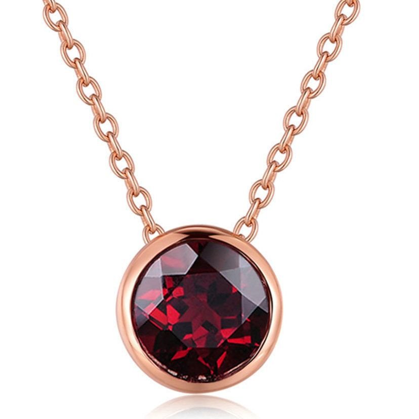 Round Natural Garnet Rose Gold 925 Silver Pendant