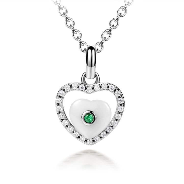 White Ceramics Heart 925 Sterling Silver Pendant