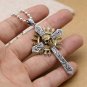 Yellow Skeleton Skull Sun Cross 925 Sterling Silver Pendant