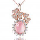 Sunflower Three-Leaf Clover Rose Quartz 925 Sterling Silver Pendant
