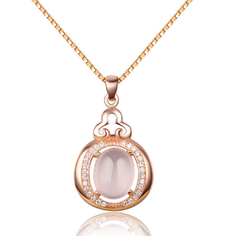 Pink Rose Quartz Micro Setting Rose 925 Sterling Silver Pendant