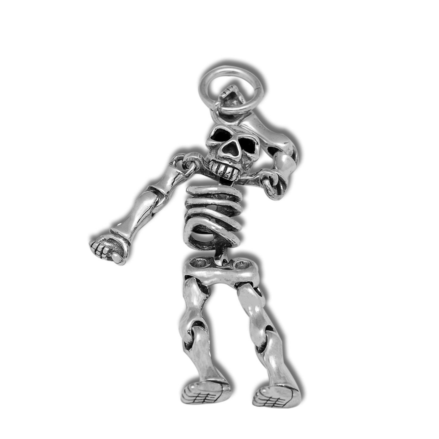 Vintage Thai Solid 925 Sterling Silver Skeleton Skull Pendant