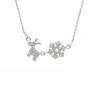 Snowflake Christmas Reindeer 925 Sterling Silver Pendant Necklace