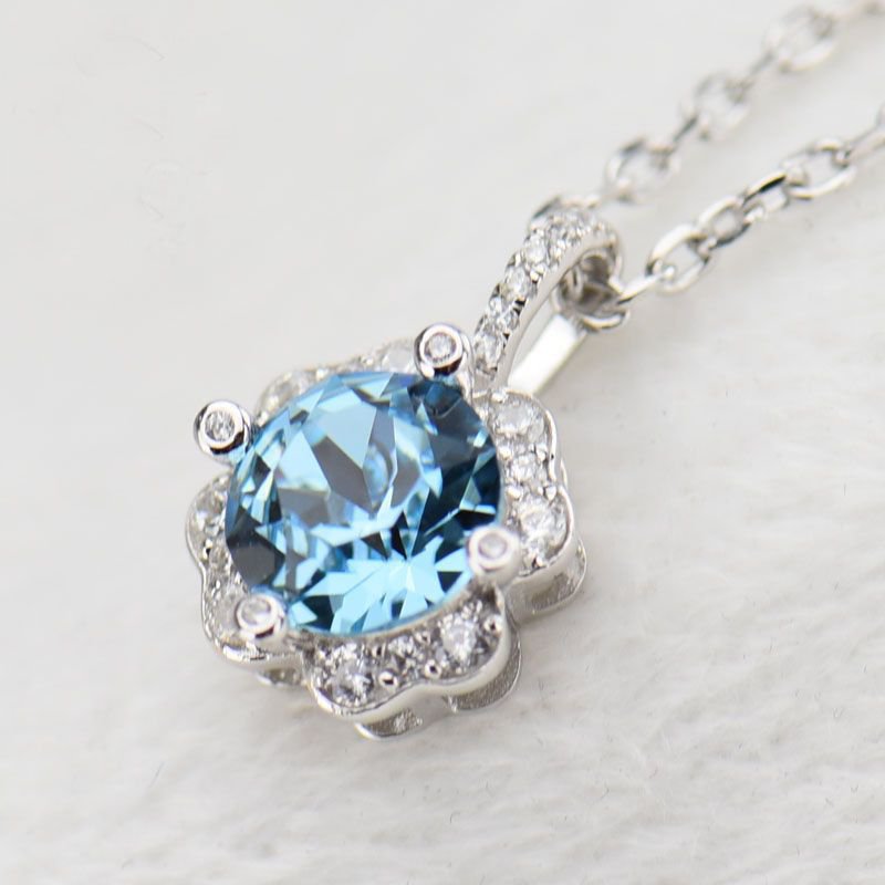 Pink Austrian Crystal Elegant Luxury Flower 925 Sterling Silver Pendant