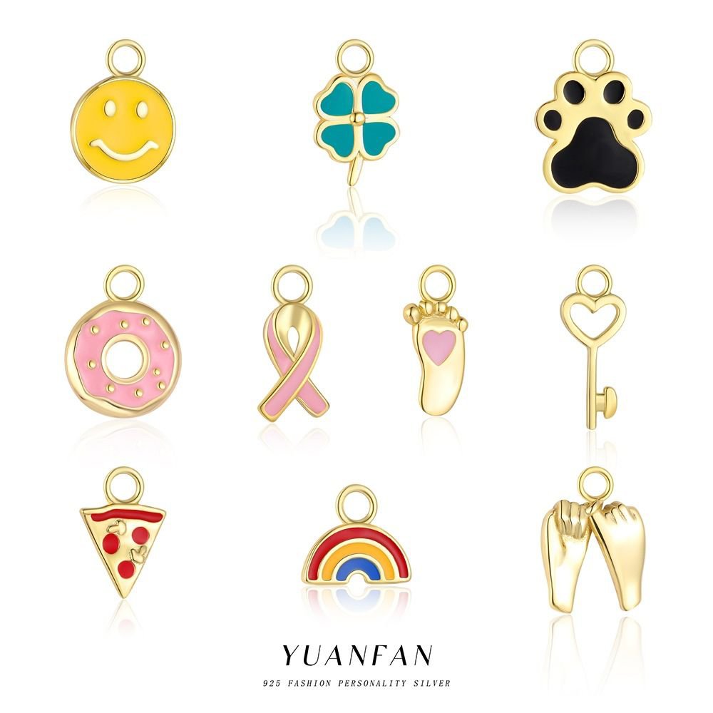 Smile Four Leaf Clover Doughnut Rainbow 925 Sterling Silver Earring Pendant