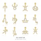 Fashion Gift Golden CZ Signs Of The Zodiac 925 Sterling Silver DIY Pendant