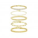 5 Pieces Moissanite CZ Beads Curb Chain Silver Stacker Bracelet