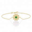 Created Emerald Golden CZ Sunflower 925 Sterling Silver Bracelet