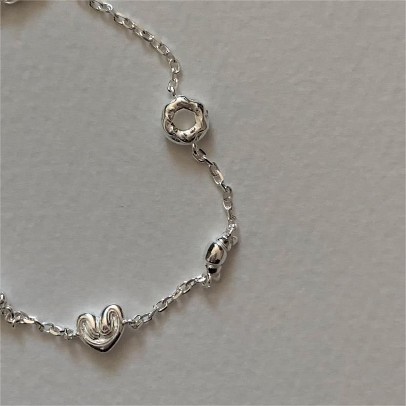 Girl Cute Bread Heart Doughnut 925 Sterling Silver Bracelet