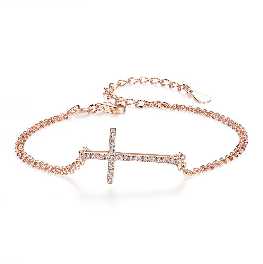 Simple Adjustable Christian Cross CZ 925 Sterling Silver Bracelet