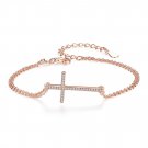 Simple Adjustable Christian Cross CZ 925 Sterling Silver Bracelet