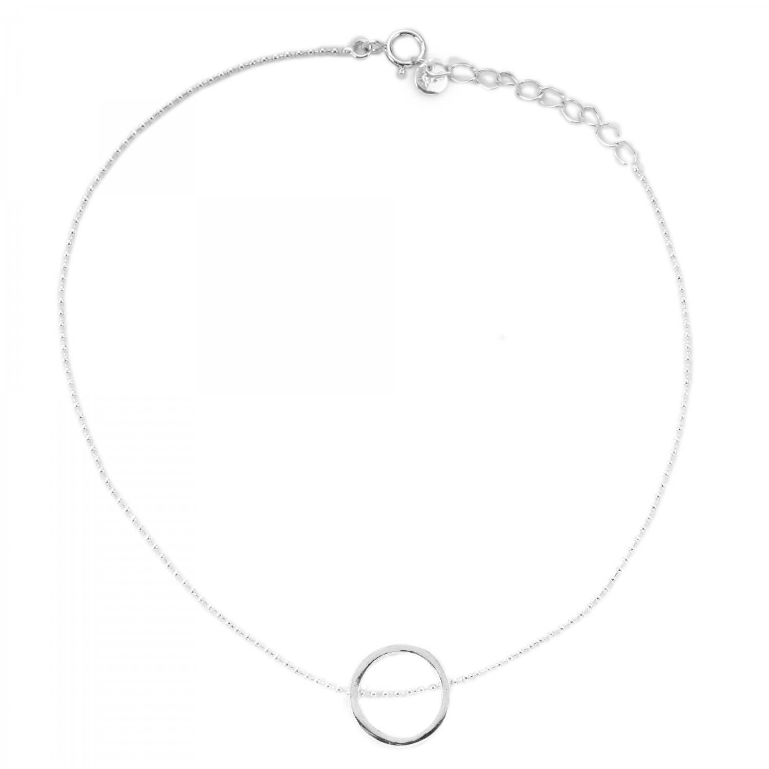 Simple Round Circle Ring 925 Sterling Silver Light Beads Anklet
