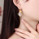 White Cat's Eye 925 Sterling Silver Dangling Hook Gold Earrings