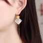 White Cat's Eye 925 Sterling Silver Dangling Hook Gold Earrings
