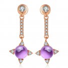 Flower Oval Genuine Amethyst Cubic Zirconia 925 Silver Rose Gold Earrings