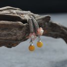 Natural Baltic Yellow Amber Silver Pearl Flower Stud Earrings