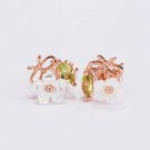 Green Cubic Zirconia White Hell Flower 925 Sterling Silver Stud Earrings