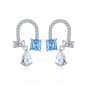 Elegant Blue Created Topaz Waterdrop CZ U Shape Silver Dangling Earrings