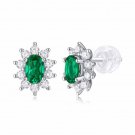 Oval Created Emerald CZ Border Sunflowers 925 Sterling Silver Stud Earrings