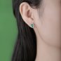 Oval Created Emerald CZ Border Sunflowers 925 Sterling Silver Stud Earrings