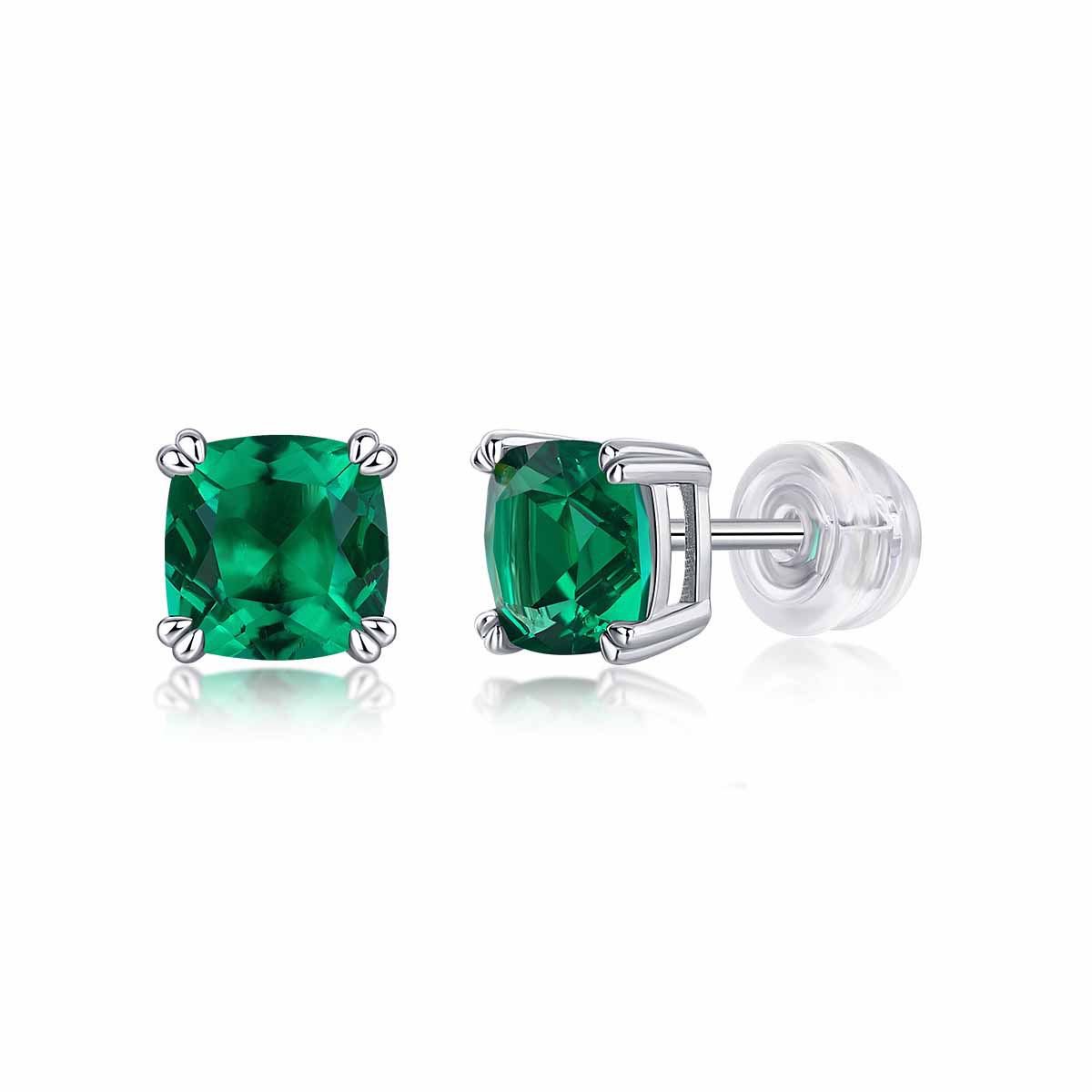 Elegant Created Emerald Radiant 925 Sterling Silver Stud Earrings