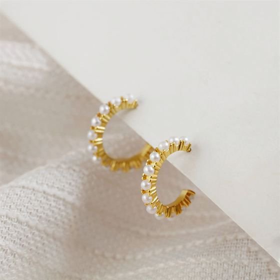 Fashion Circle Shell Pearl 925 Sterling Silver Hoop Earrings