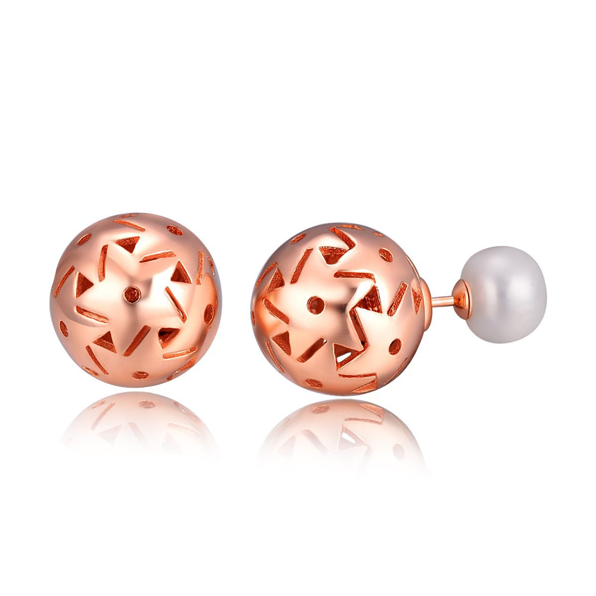 White Shell Pearl Rose Gold 925 Sterling Silver Stud Earrings