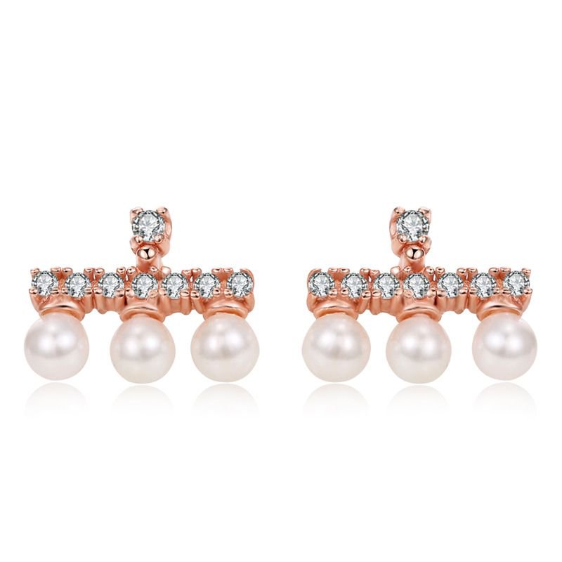 White Shell Pearl Rose 925 Sterling Silver Cubic Zirconia Stud Earrings
