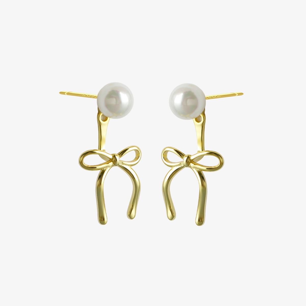 Girl Round Shell Pearl Bow-Knot 925 Sterling Silver Dangling Earrings