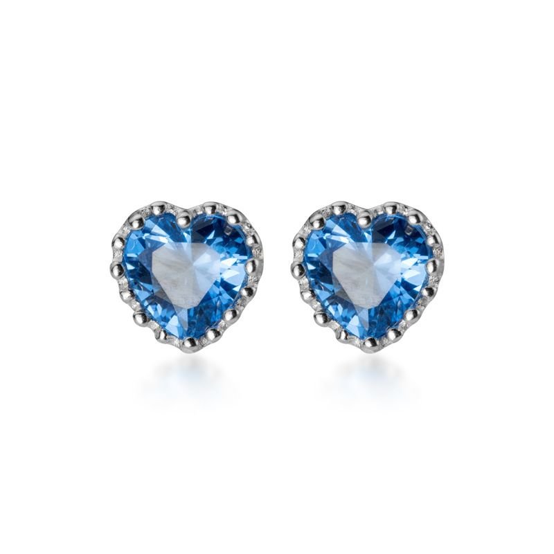 Ocean Heart Blue Cubic Zirconia Heart 925 Sterling Silver Stud Earrings