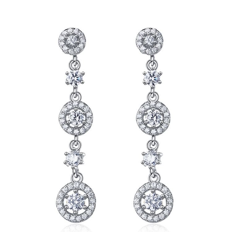 Cubic Zirconia Circles 925 Sterling Silver Dangling Earrings