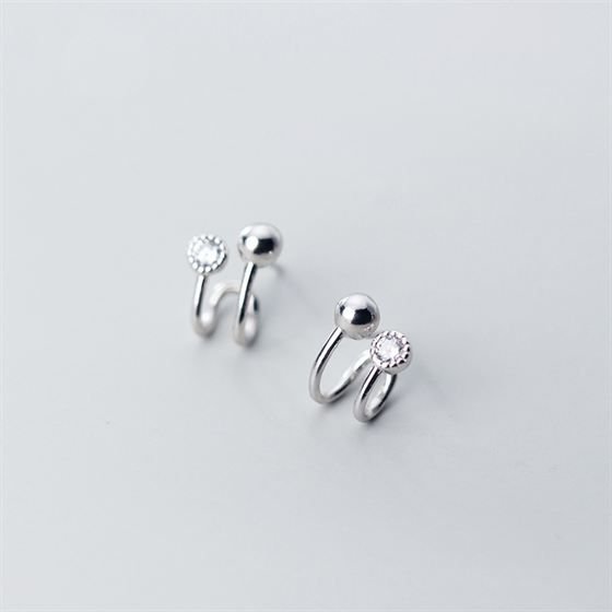 Simple U Shape CZ Beads 925 Sterling Silver Stud Earrings