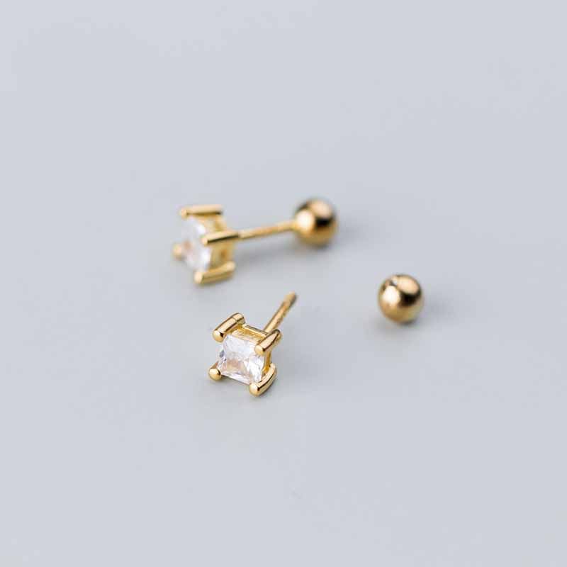 Simple Square CZ 925 Sterling Silver Stud Earrings