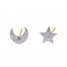 CZ Crescent Moon Star 925 Sterling Silver Studs Earrings